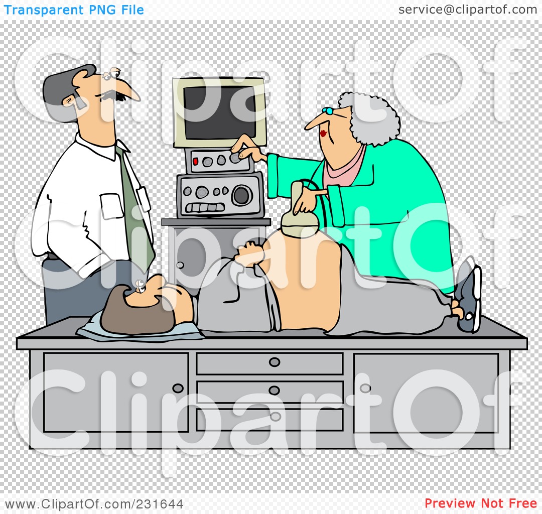 Royalty-Free (RF) Clipart Illustration of a Man Watching An Ultrasound