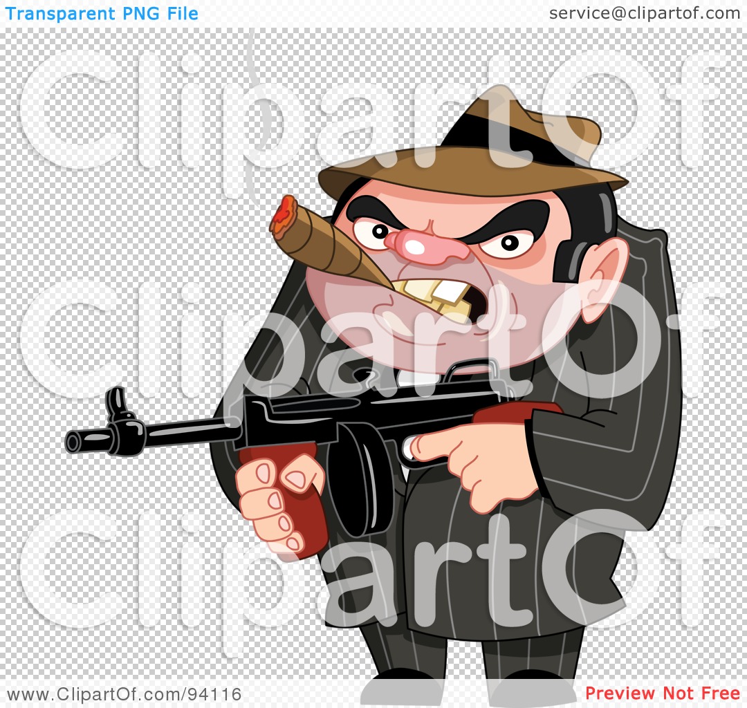 Royalty-Free (RF) Clipart Illustration of a Mean Mafia Ganster Holding ...