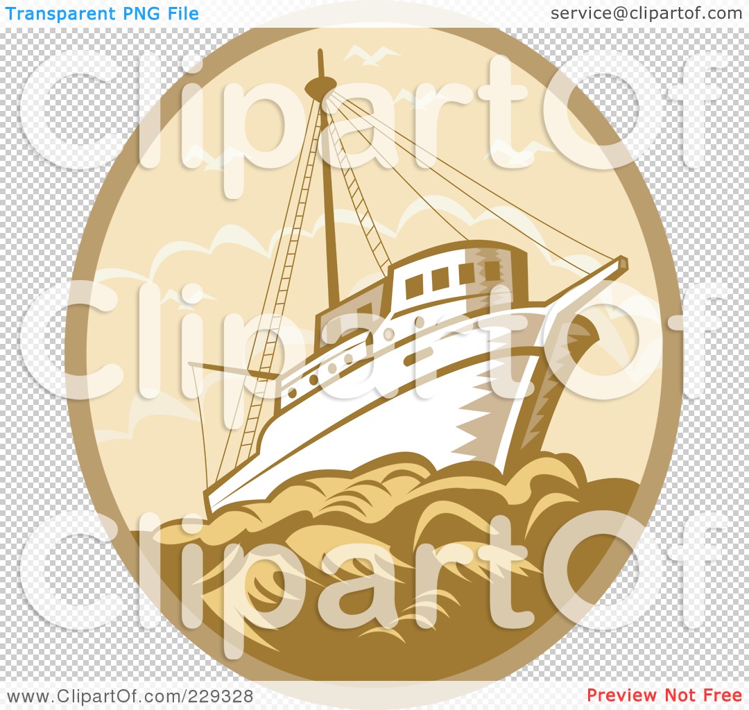 Royalty-Free (RF) Clipart Illustration of a Retro Fishing Boat At Sea ...