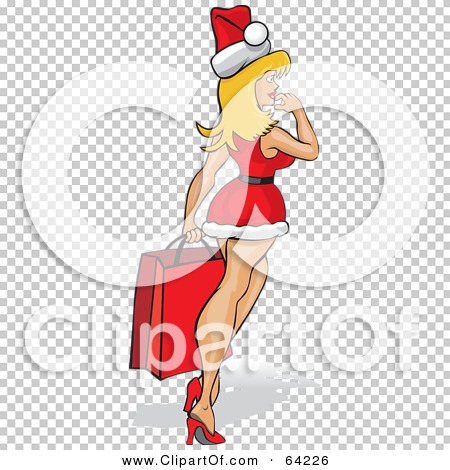 Royalty Free RF Clipart Illustration Of A Sexy Shopping Christmas Pinup Woman In A Santa Suit