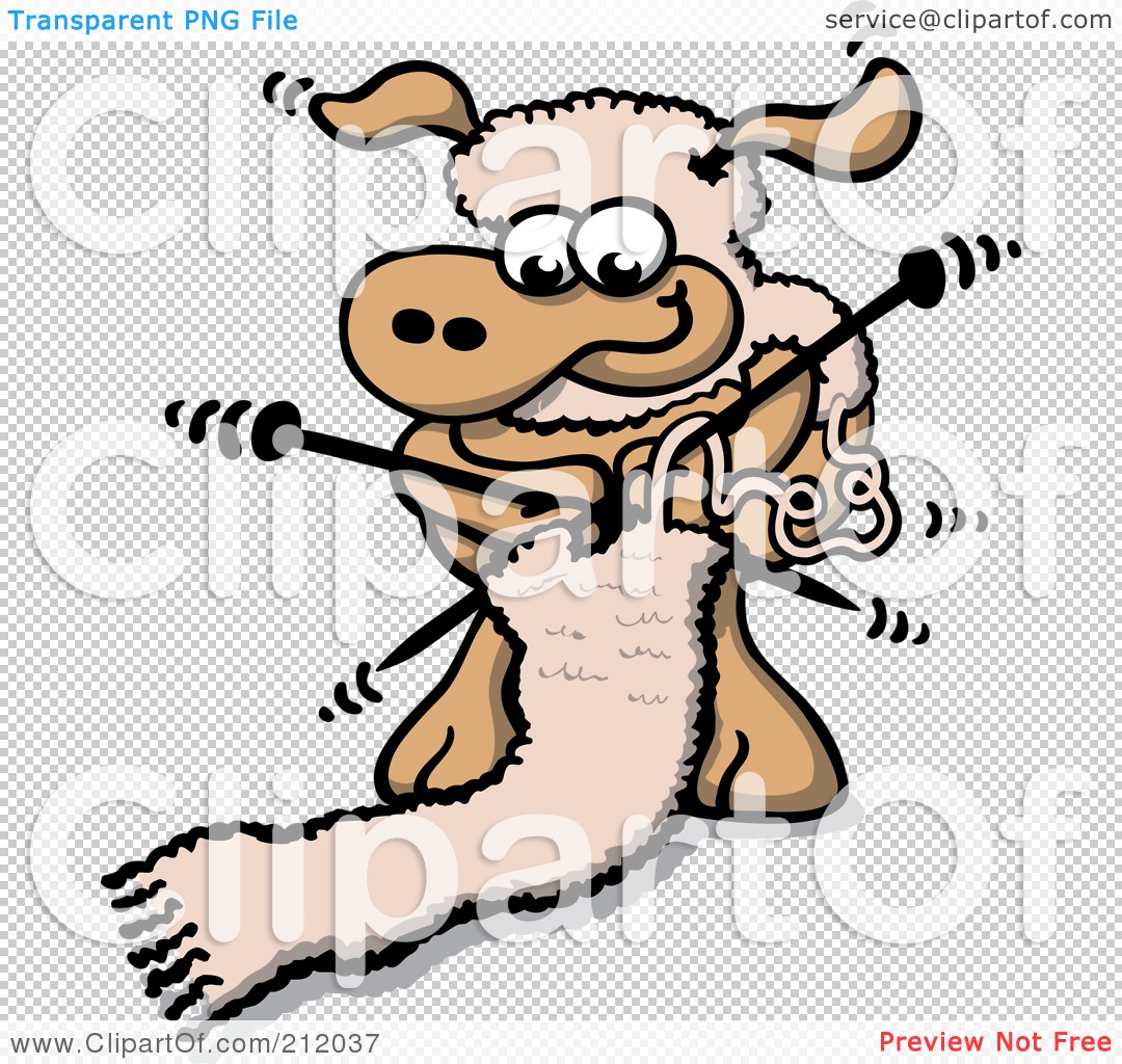 Royalty-Free (RF) Clipart Illustration of a Sheep Knitting A Wool Scarf