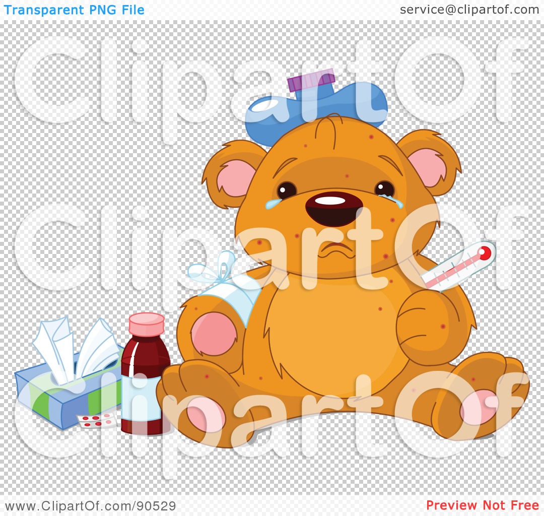Royalty-Free (RF) Clipart Illustration of a Sick Teddy Bear With Tears
