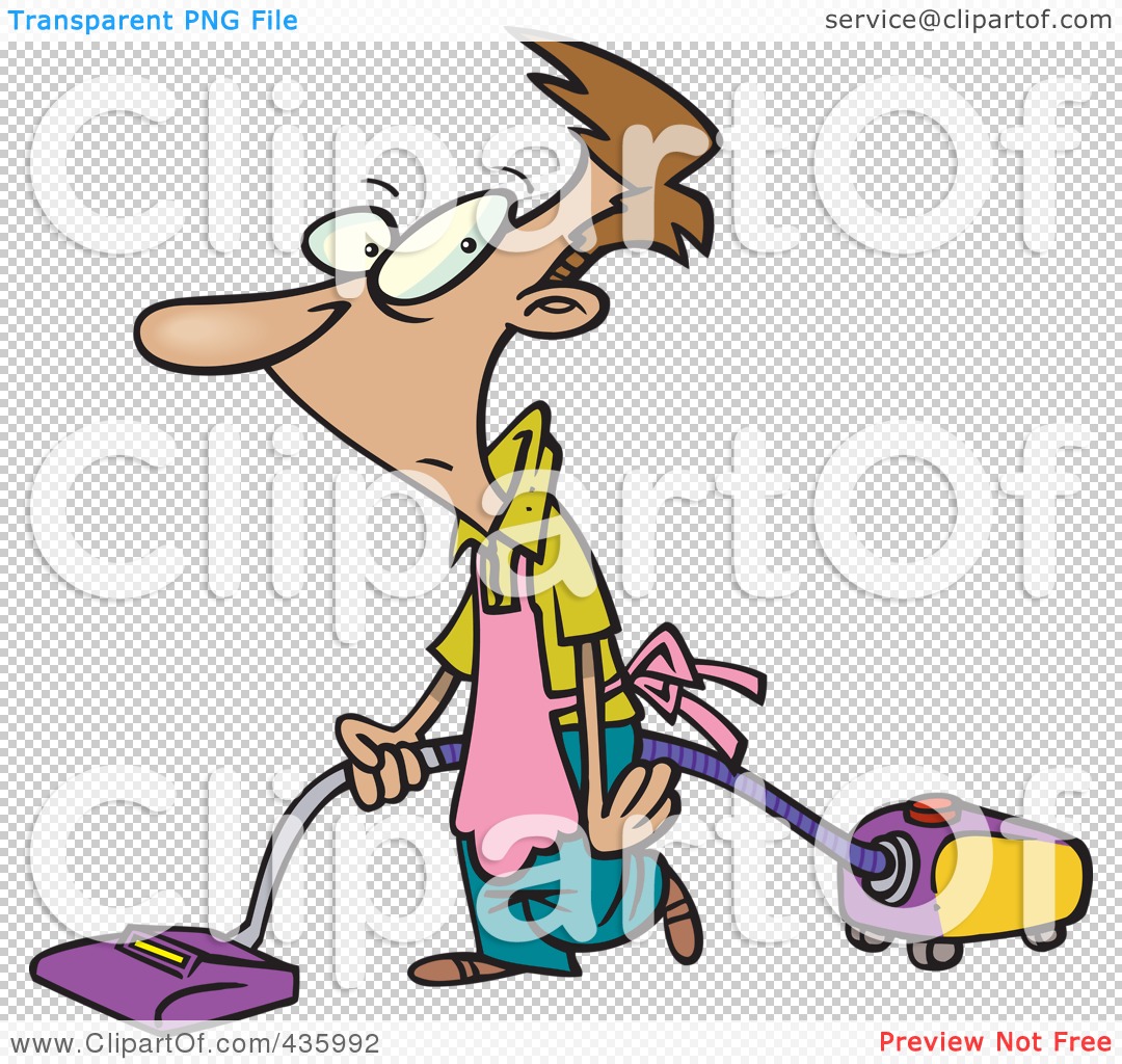 Royalty-Free (RF) Clipart Illustration of a Whipped Man Vacuuming And ...