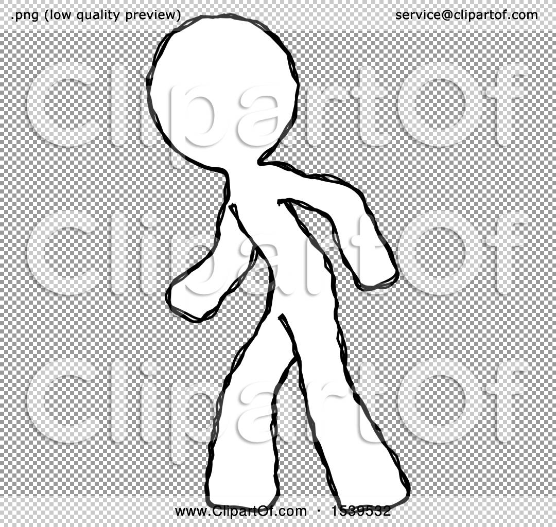 Set Of Men And Women Standing And Walking. Monochrome Vector Illustration  Of People In Different Poses In Simple Line Art Style. Hand Drawn Sketch.  White Lines Isolated On Black Background. Royalty Free