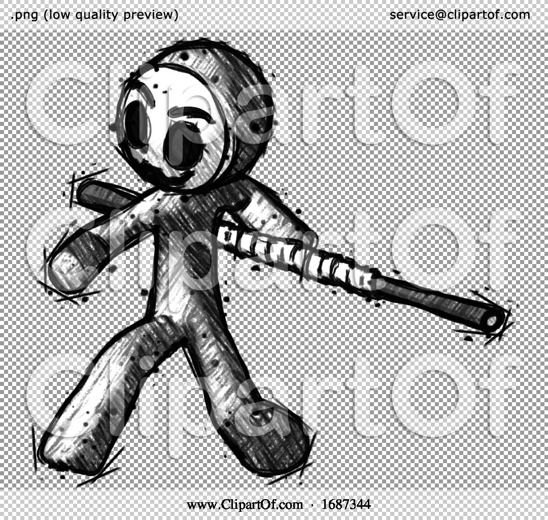 Sketch Little Anarchist Hacker Man Bo Staff Action Hero Kung Fu Pose by