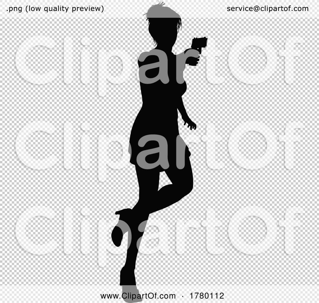 Woman Silhouette Action Secret Agent Spy with Gun by AtStockIllustration  #1780112